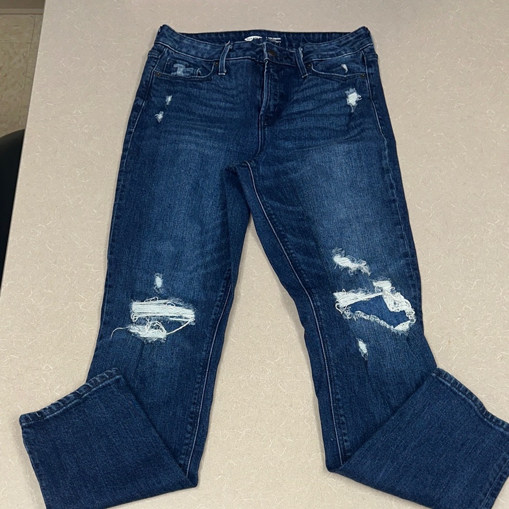 Old Navy Dark Blue Distressed Ankle Jeans